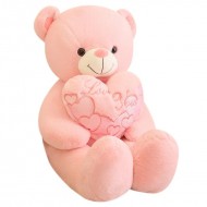 Плюшено мече с брокатено сърце, розово, 55 см