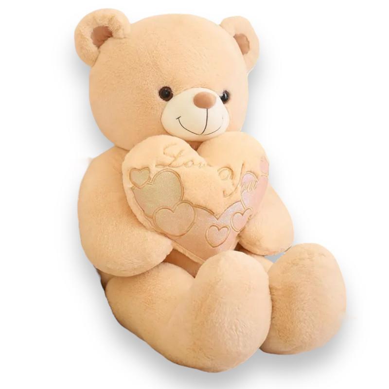 Плюшено мече с брокатено сърце, екрю, 55 см