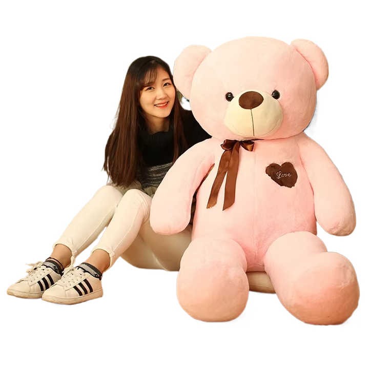 Плюшено мече със сърчице, розово, 120 см