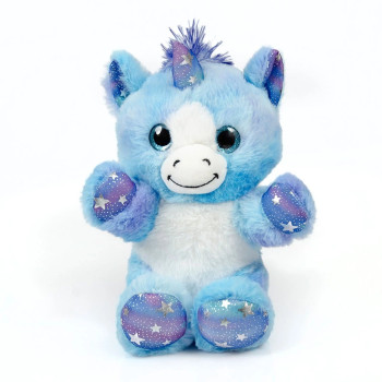 Плюшен еднорог със звезди, син, 22 см