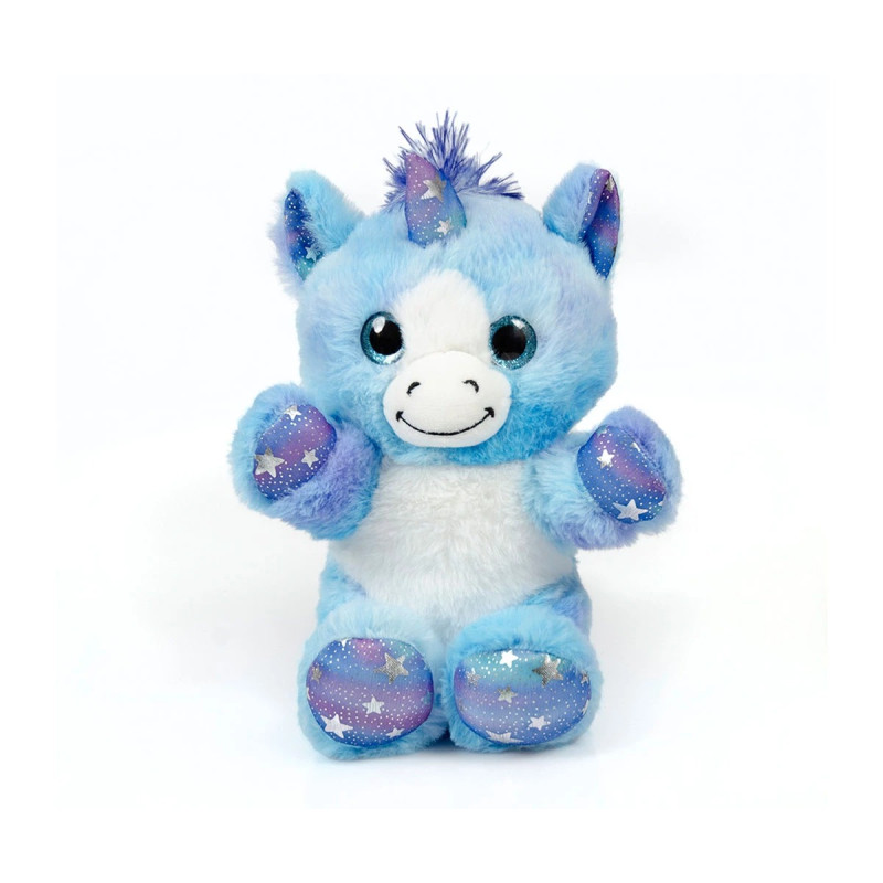 Плюшен еднорог със звезди, син, 22 см