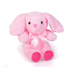 Плюшено зайче с розови лапички, розово, 18 см