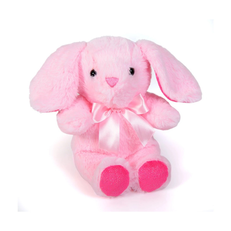 Плюшено зайче с розови лапички, розово, 18 см
