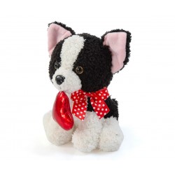 Плюшена играчка - Кученце със сърце 17 см, бяло/черно