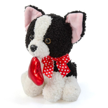 Плюшено кученце със сърце, черно-бяло, 17 см