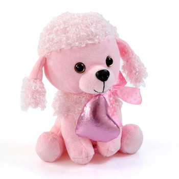 Плюшено кученце пудел със сърце, розово, 17 см
