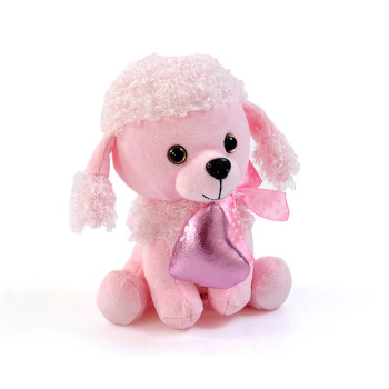 Плюшено кученце пудел със сърце, розово, 17 см
