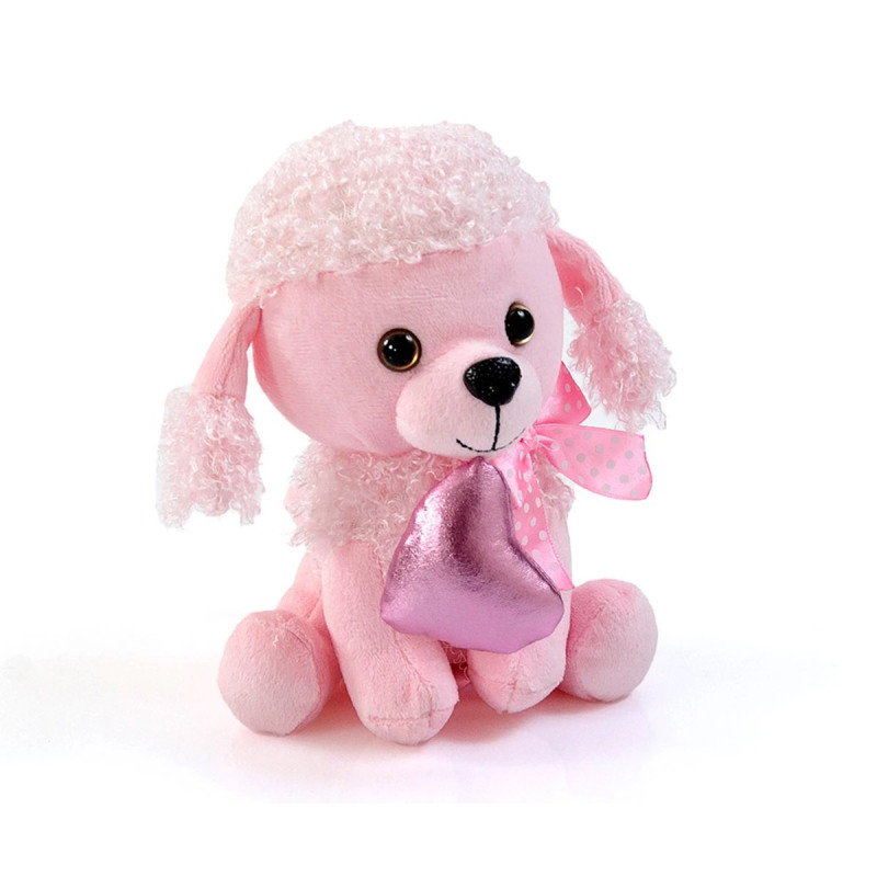 Плюшено кученце пудел със сърце, розово, 17 см