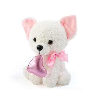 Плюшено кученце със сърце, бяло, 17 см