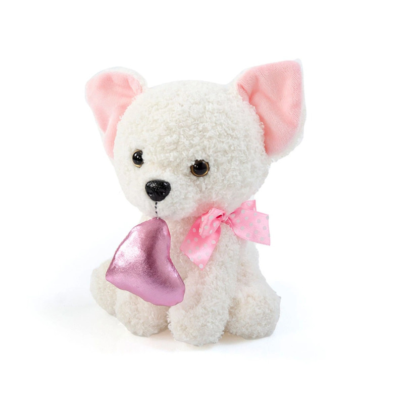 Плюшено кученце със сърце, бяло, 17 см