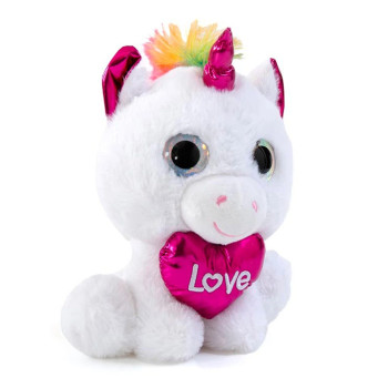 Плюшен еднорог със сърце, бял, 24 см
