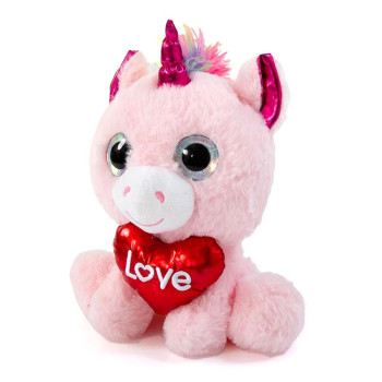 Плюшен еднорог със сърце, розов, 24 см