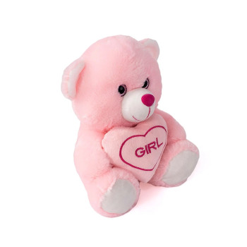 Мече със сърце, розово, 20 см