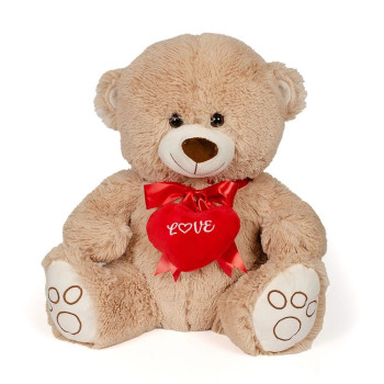 Плюшено мече със сърце, кафяво, 55 см