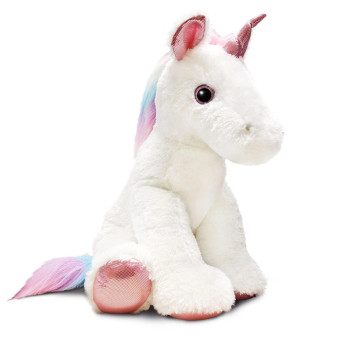 Плюшен еднорог с брокат, бял, 54 см