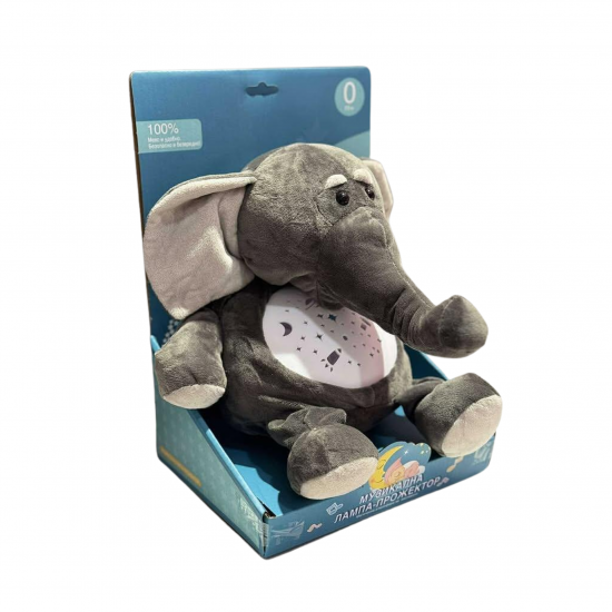 Плюшена играчка Слон с проектор и музика, сив, 30 см Плюшена играчка Слон с проектор и музика, сив, 30 см