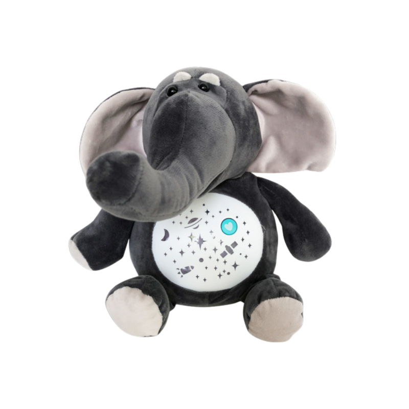 Плюшена играчка Слон с проектор и музика, сив, 30 см