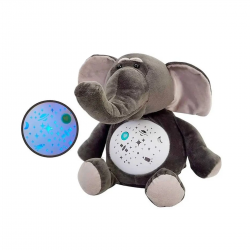 Плюшена играчка Слон с проектор и музика, сив, 30 см
