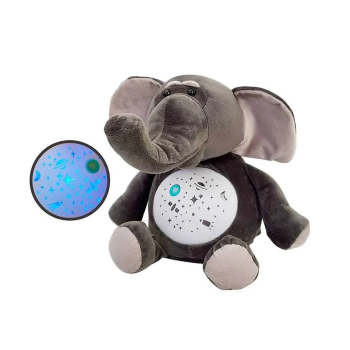 Плюшена играчка Слон с проектор и музика, сив, 30 см