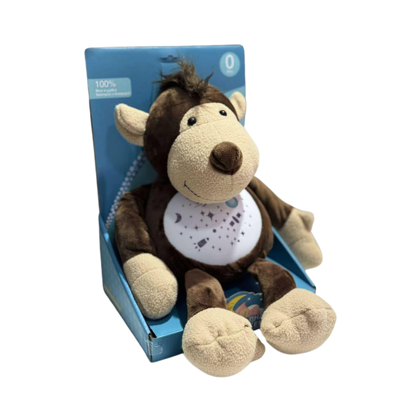 Плюшена играчка Маймуна с проектор и музика, кафява, 30 см
