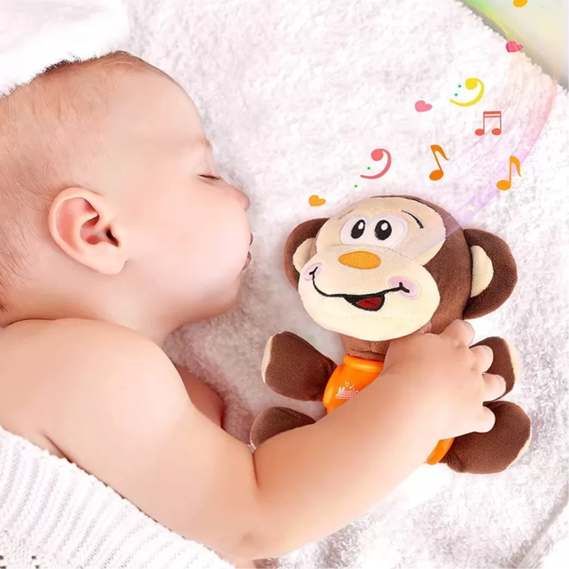 Плюшена музикална маймунка с успокояващи звуци, 18 см