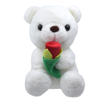 Плюшено мече с роза, бяло, 25 см