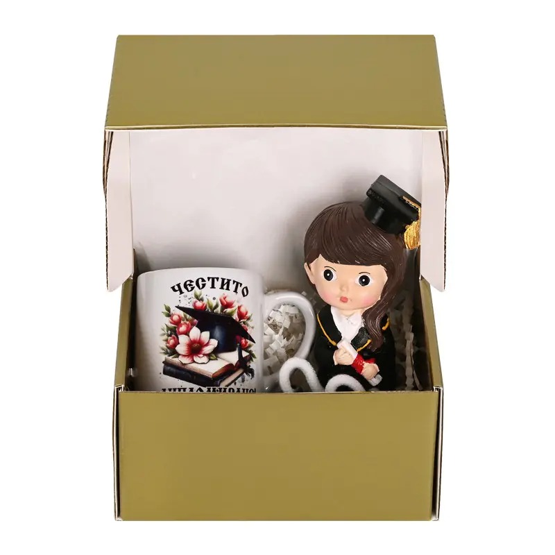 Подаръчен комплект за дипломиране – фигурка и чаша с послание