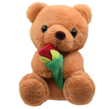 Плюшено мече с роза, кафяво, 25 см
