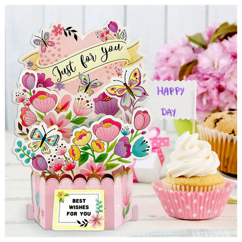 Луксозна 3D картичка на поставка - Букет Цветя