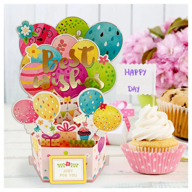 3D картичка Букет балони на поставка