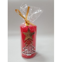 Червена коледна свещ цилиндър с декорация елха със звезда