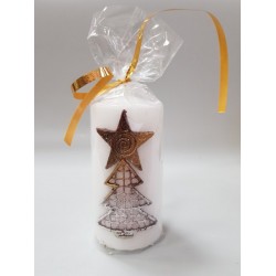 Бяла коледна свещ цилиндър с декорация елха със звезда