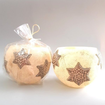 Коледна свещ-лампа кръг със звези, златно