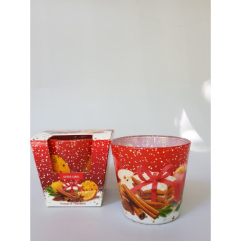 Ароматна свещ в чаша, портокал и канела в червено