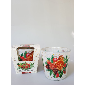 Ароматна свещ в чаша, портокал и канела в бяло