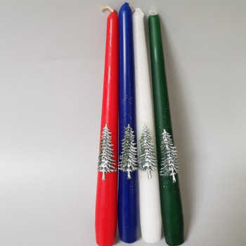 Коледна конична свещ с декорация елха