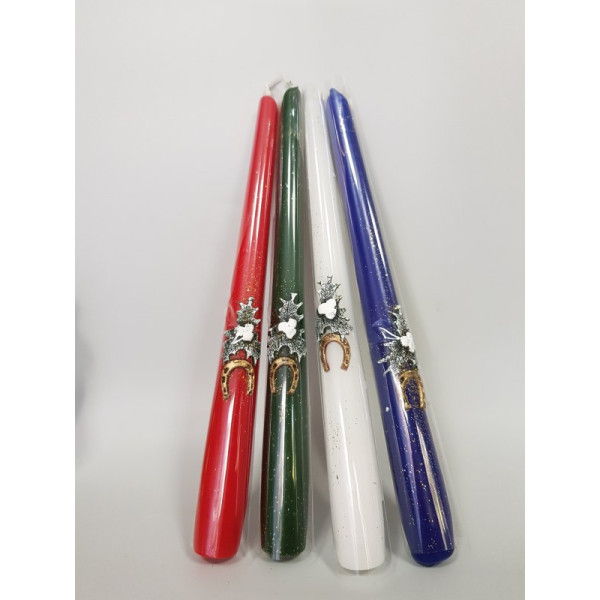 Коледна конична свещ с декорация подкова