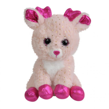 Плюшено еленче Дейзи с коледна песен, розово, 20 см