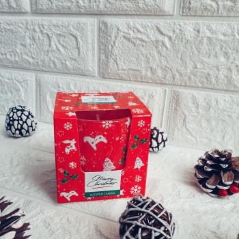 Коледна ароматна свещ в чаша, червена