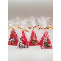 Коледна свещ пирамида с декорация, червена