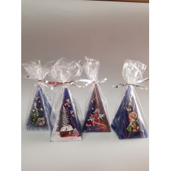 Коледна свещ пирамида с декорация, синя