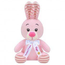 Плюшено зайче с надписана панделка, розово, 15 см