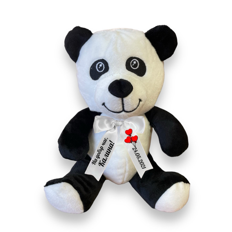 Плюшена панда с надписана панделка, 20 см