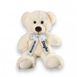 Плюшено мече с надписана панделка, бежаво, 30 см