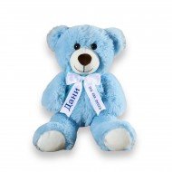 Плюшено мече с надписана панделка, синьо 30 см