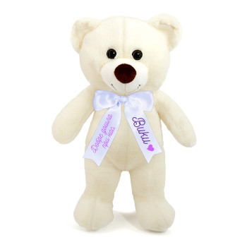 Плюшено мече с надписана панделка, екрю, 40 см