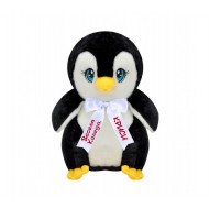 Плюшен пингвин с коледна песен и надписана панделка