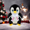 Плюшен пингвин с коледна песен и надписана панделка, 28 см