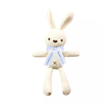 Плюшено зайче с надписана панделка, екрю, 15 см
