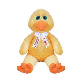 Плюшено пате с надписана панделка, жълто, 100 см